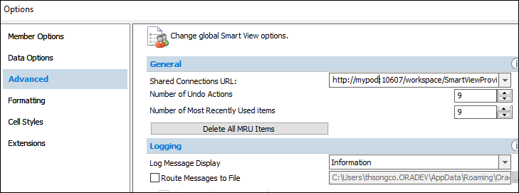 Options dialog box